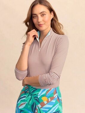 J MCLAUGHLIN ACE STRIPE 1/4 ZIP MOCK NECK LS PULLOVER CATALINA CLOTH